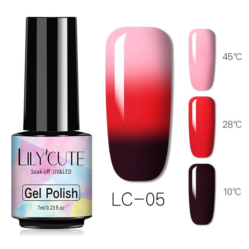LILYCUTE 7ml Thermal Gel Nail Polish 3 Layers Temperature Shiny Color Changing Semi Permanent Soak Off UV Gel Polish Varnish Base Top Gel Nail Art DIY