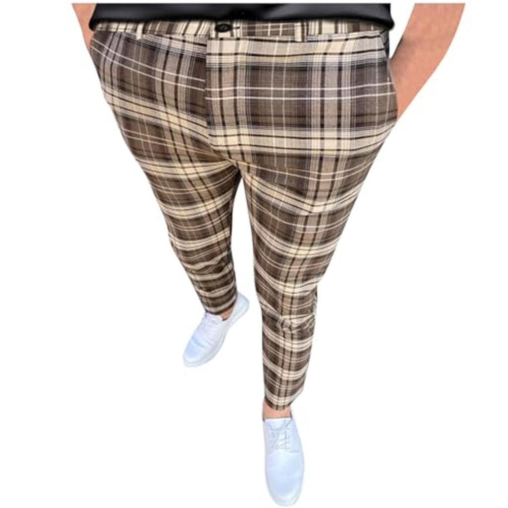Mens Casual Fashion Multi-color Digital Print Plaid Suit Pants