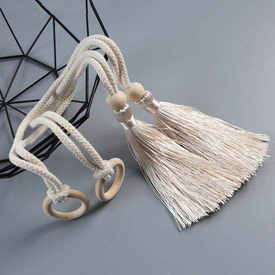 Yousheng Natürliche Holzperlen Vorhangband mit Quastenring Dekorative Halter Vorhangbinder Wohnzimmer Heimdekoration