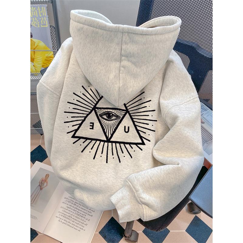 

American comfortable printed hooded sweater fashionable men s autumn and winter loose velvet thickened women s couple coat XXXL