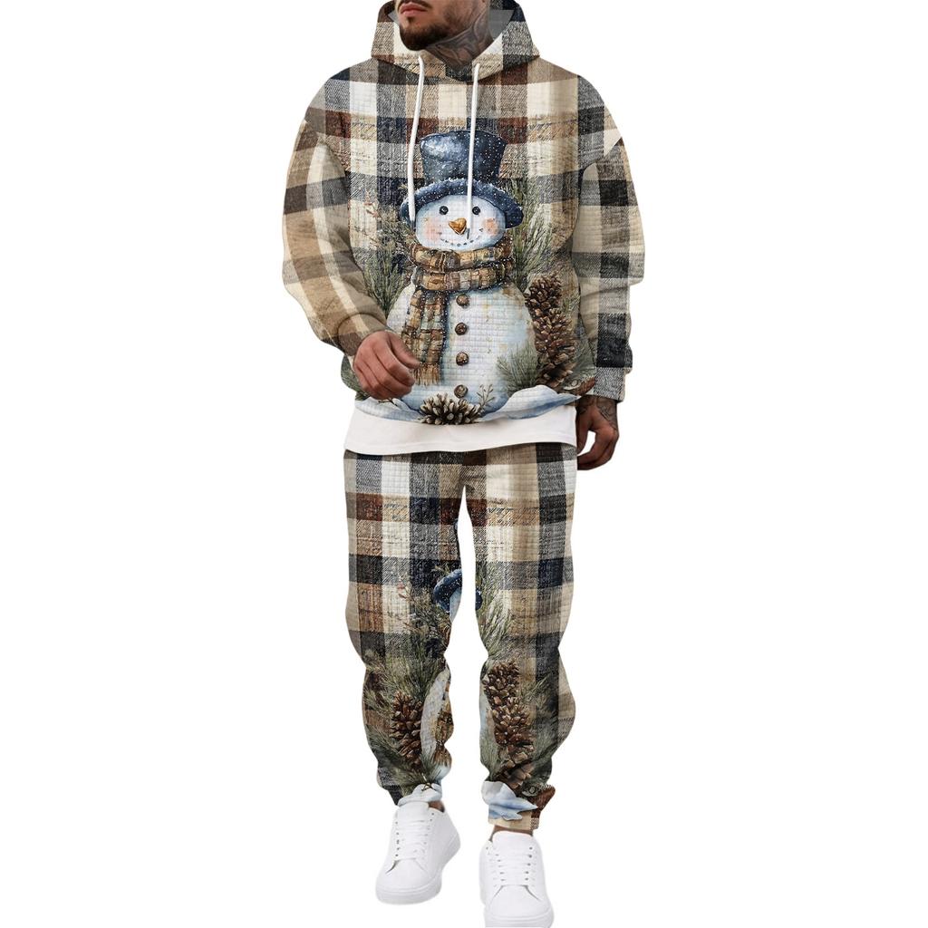 Men's Casual Sweatshirt Set for Fall Winter with Patterned Design, Comfortable Everyday Wear