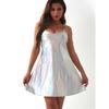Summer Sexy Women Beach Sundress  Adjustable Spaghetti Straps U Neck Cami Slip Dress Shiny Metallic Skater Mini Dress