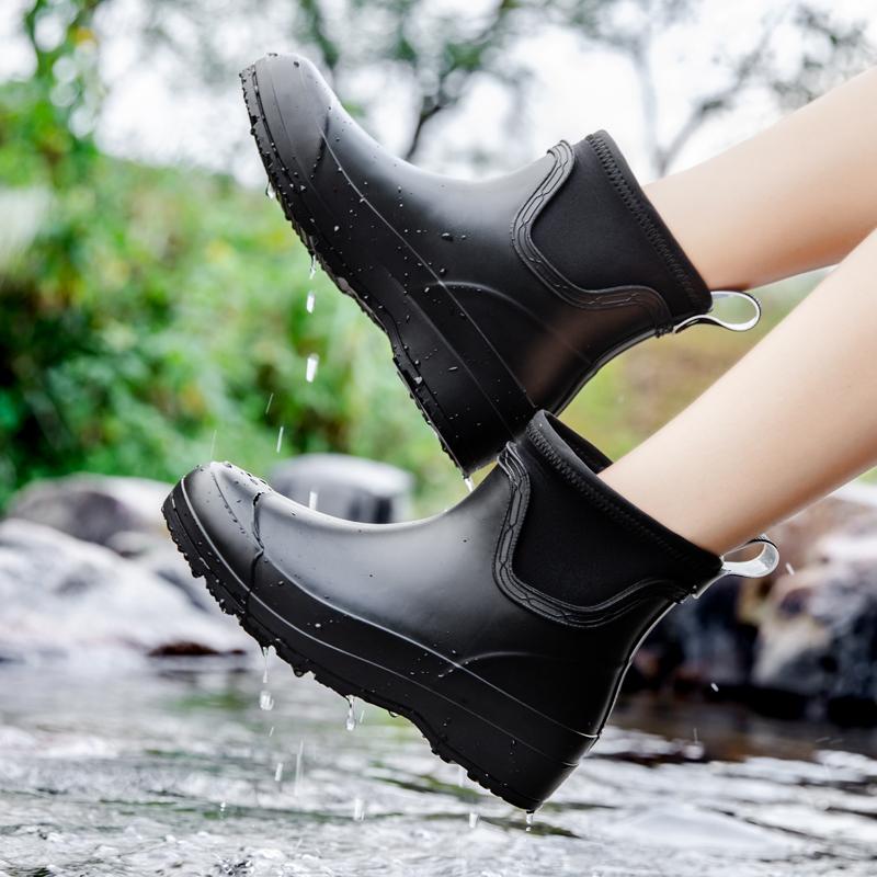 Women's Adult Water Boots: Stylish Rain Shoes For Outdoor Wear, Rubber Shoes, Waterproof Galoshes, Short-cylinder Rain Boots