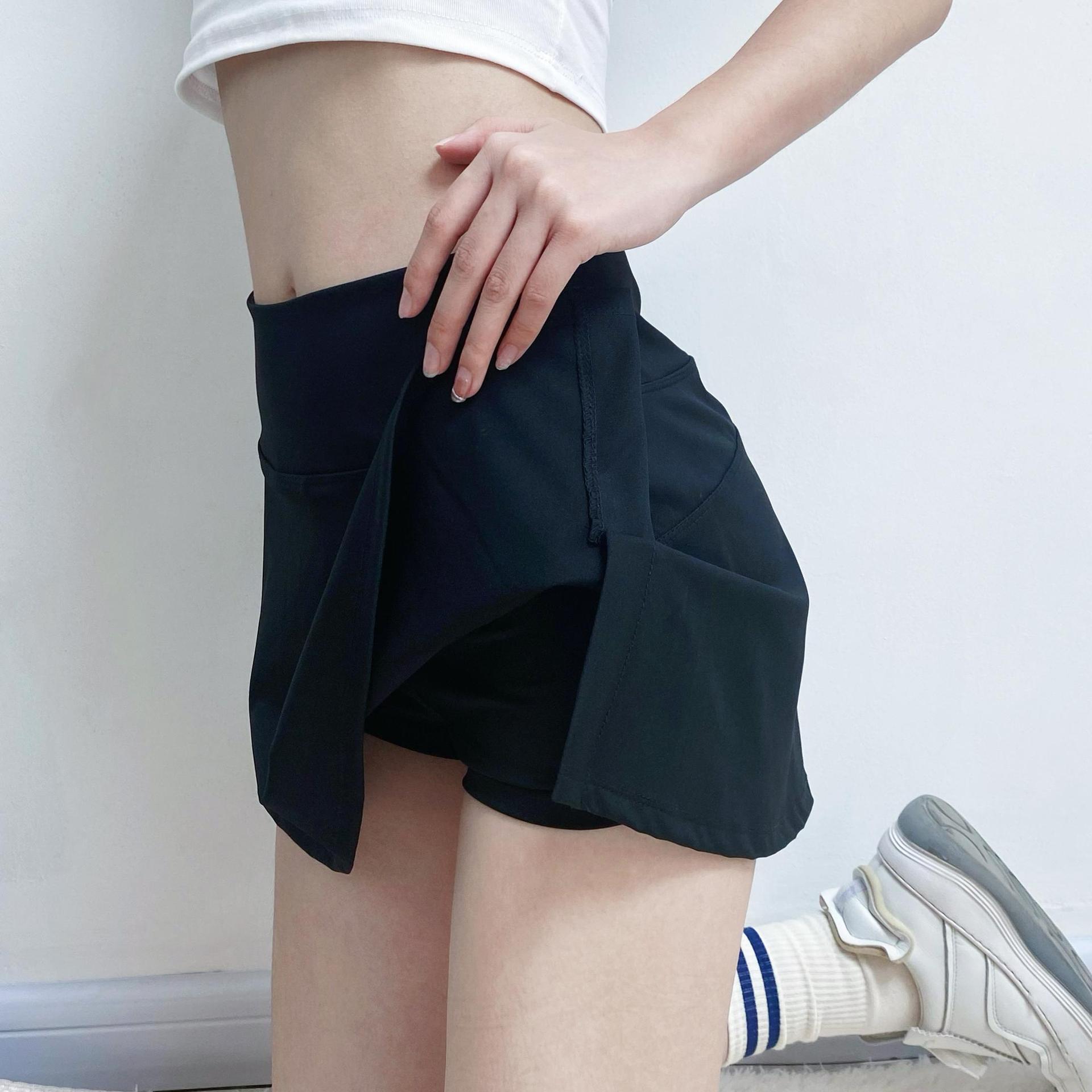 

Женская спортивная юбка с высокой талией, двойным разрезом и эластичными шортами Extra Large чёрный