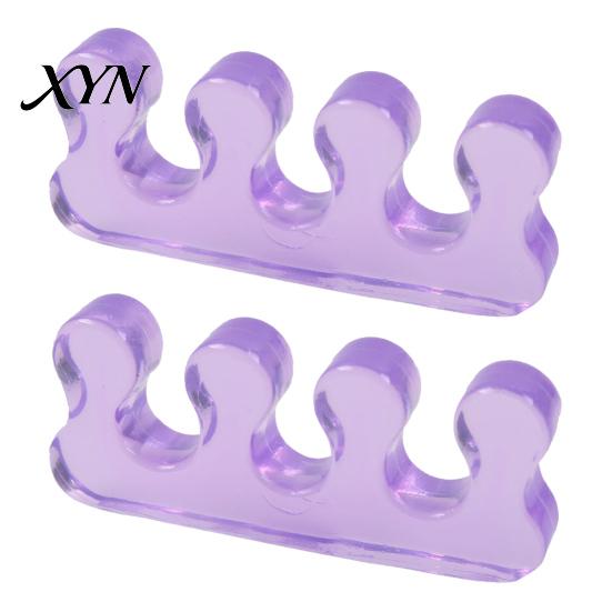 Sensitive Skin Foot Care 1 Pair Toe Separator for Overlapping Toes, 3-Hole Blue Gel Bunion Corrector, Transparent Soft SEBS Spacer Hallux Valgus,