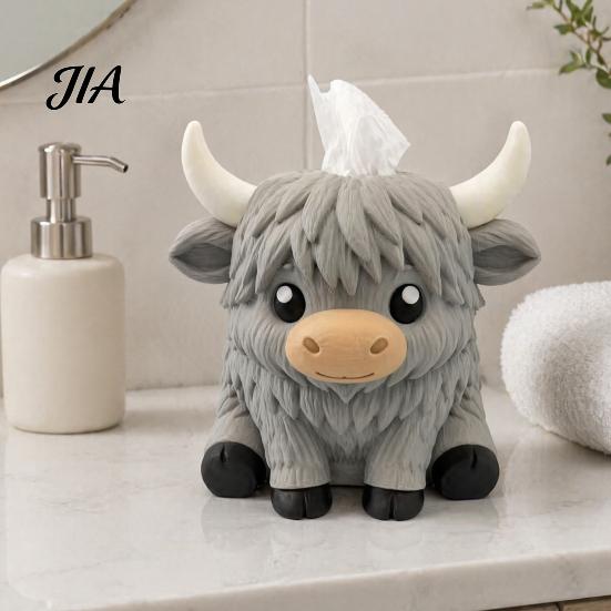 Bathroom Vanity Napkin Storage Simulated Highland Yak Tissue Box, Cute Decorative Paper Dispenser, Waterproof Durable Petg Material Case Matte