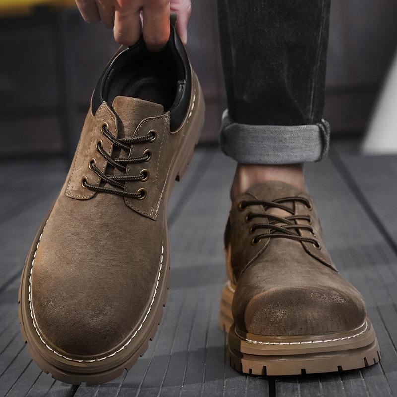 Lederschuhe mit großem Kopf, flach, Plateau, lässige Martin-Stiefel, Herren-Outdoor-Werkzeugschuhe, Retro, koreanische Version, Schweinsleder, große Größe, kurze Stiefel, Herren