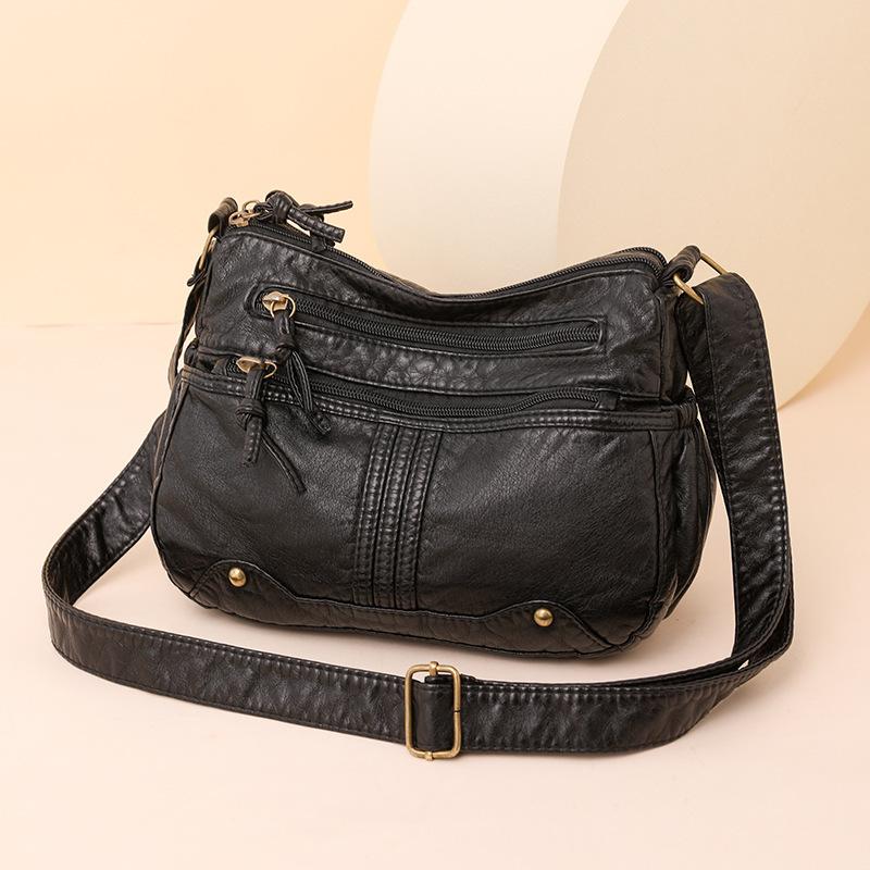 -Border Export New Fashion Versatile Middle-Aged Mom Bag Large Capacity Washed Leather Single Shoulder Crossbody Bag Soft Leather Backpack 2595₽