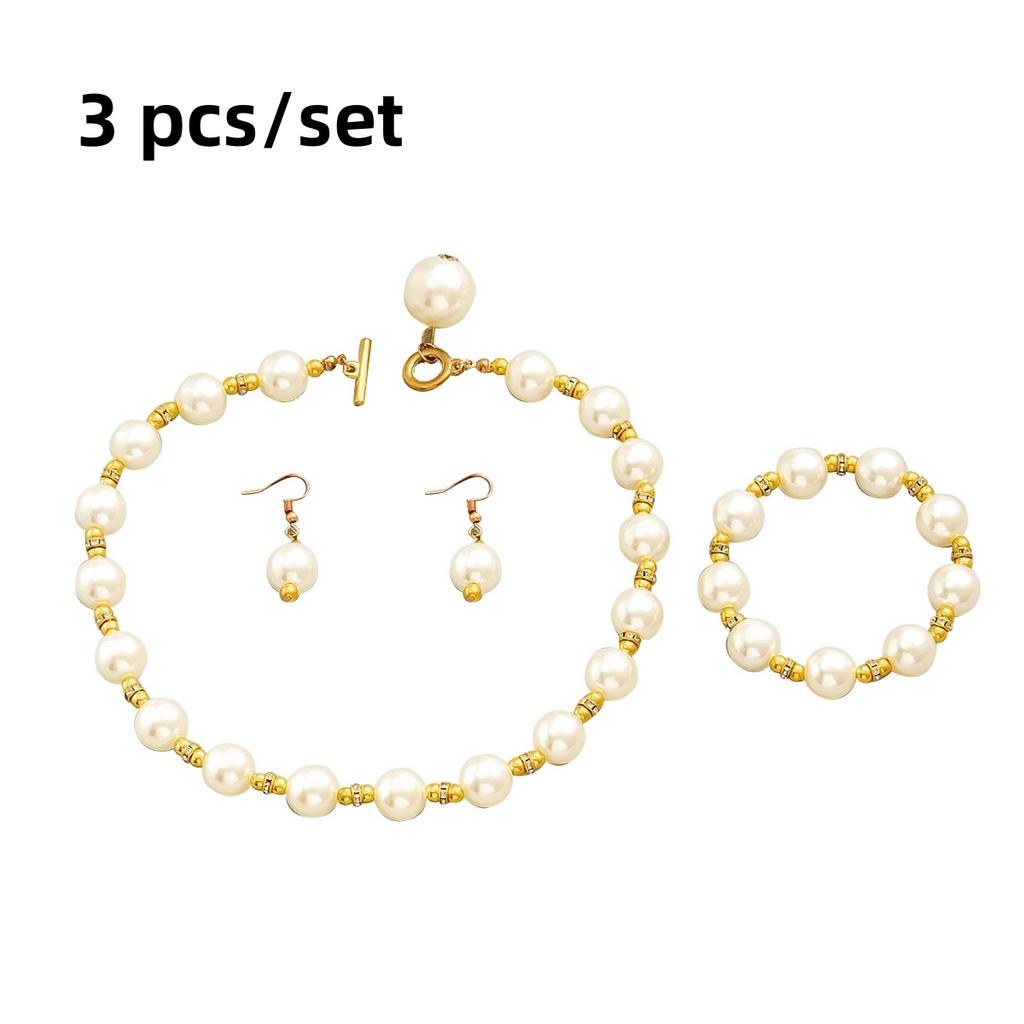 3 Stück/Set Faux-Perlen-Dekor Halskette Ohrring Armband Anzug Elegant Kurze Schlüsselbeinkette Halskette Alles Passende Schmuckaccessoires