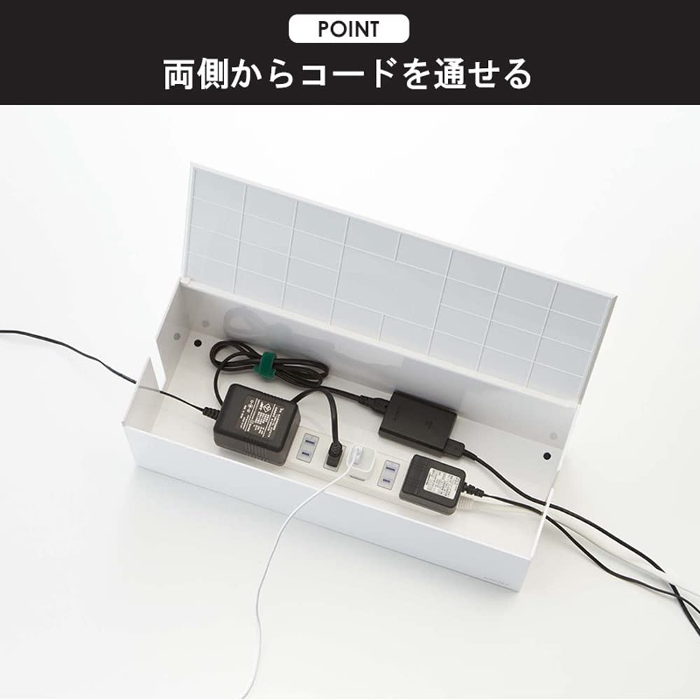 Yamazaki Cable Box L Stackable Slim Lid Router Storage Case for Extension Cords and Web & (2-Piece Set) Cables, Tower, White, 2707/4913