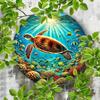 Modern Sea Turtle Metal Wall Art Rustic Ocean Decor Round Metal Sign Home Office