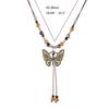 Vintage Wax Rope Handmade Ceramics Beads Butterfly Pendant Necklace For Lovers Women Sweater Chain Aesthetic Jewelry