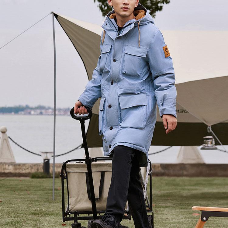 Timberland Color Block Mid-Length Hooded Warm Down Jacket Men Outerwear Storm-Blue A4472-CA0