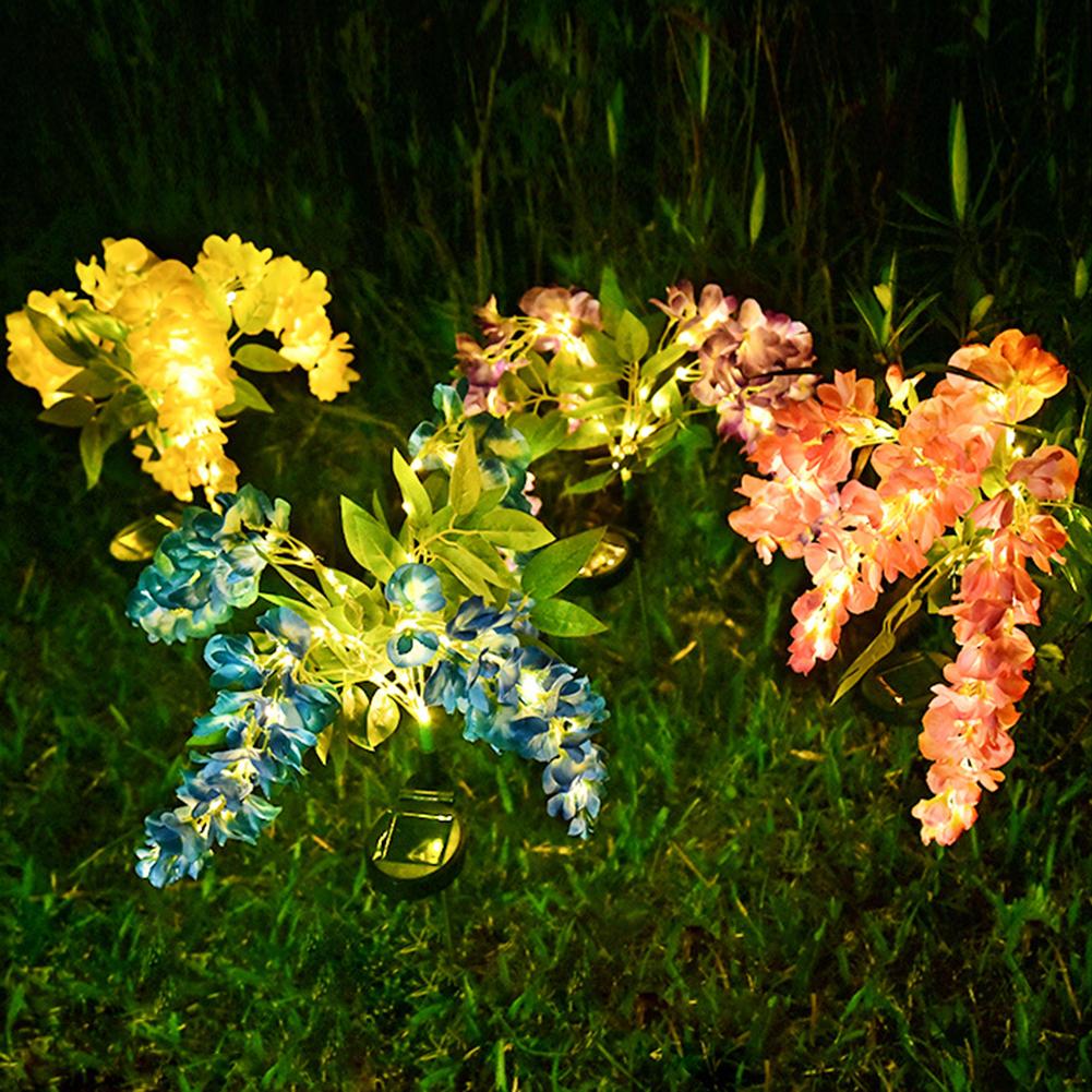 2Pcs Solar Powered Wisteria Flower Lawn Lamp IP65 Waterproof LED Wisteria Flower Lamp Last Up To 8H Courtyard Garden Decoration