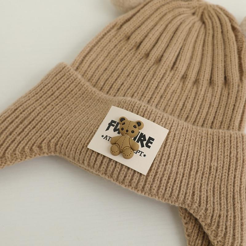 Autumn Warm Baby Knit Hat Cartoon Bear Ear Protections Benaie Cap Soft Knitted Hat Gift for Toddlers Boys and Girls