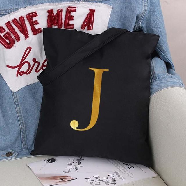 Damen Einkaufstaschen Eco Shopper Klassische Buchstaben Umhängetasche Mode Schwarz Druck Handtasche Canvas Tragetasche Einkaufstasche