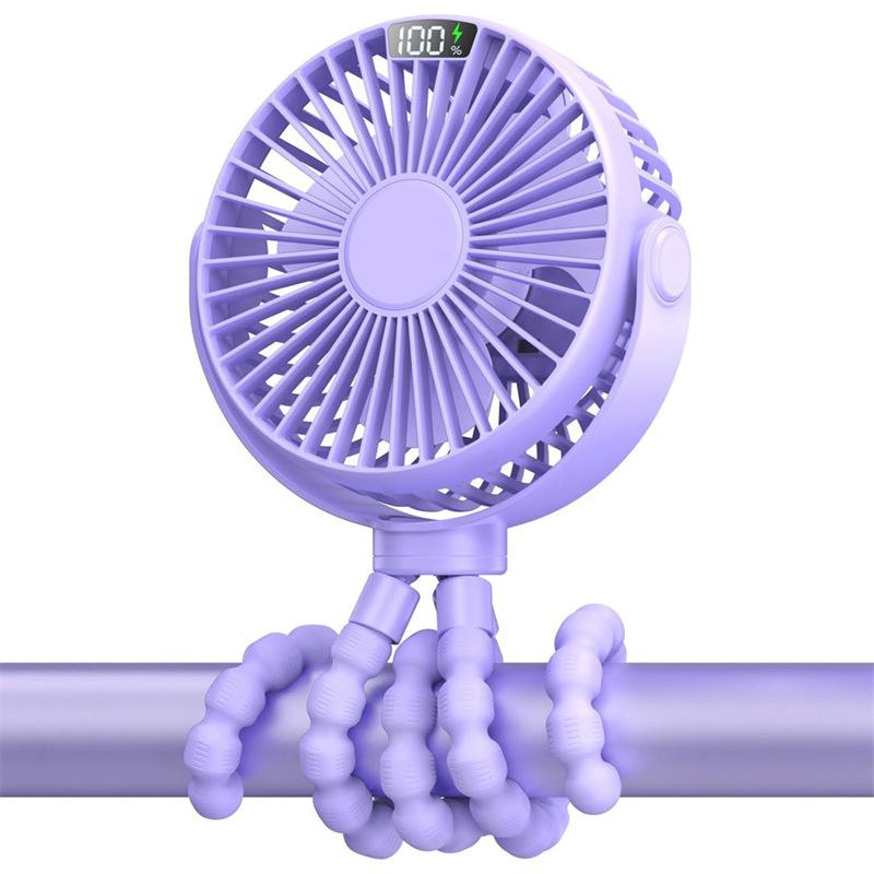 Stroller Fan LED Display Portable Flexible Clip Fan Rechargeable Battery Operated Personal Mini Handheld Car Crib For Baby