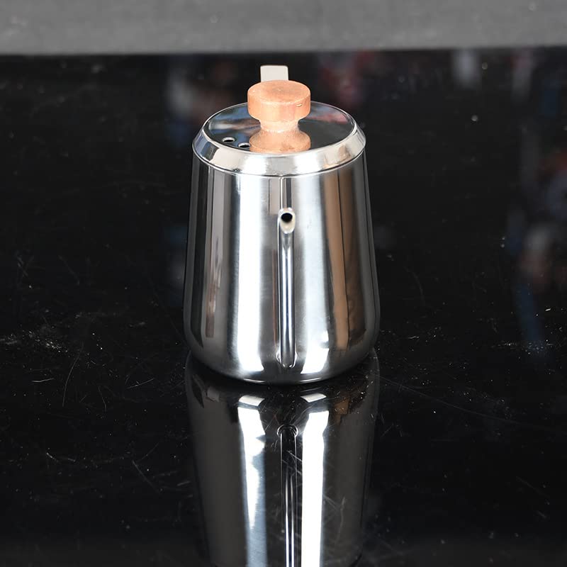 FUN COFFEE Drip Pot, Direct Heat, Narrow Mouth, 600ml, Popular Drip Pot with Wooden Handle, Stainless Steel, and Lid (co-0005)