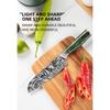 Stainless Steel Santok Knife Exquisite Laser Cut Meat Cutting Fruit and Vegetable Knife Green Resin Handle Household Kitchen Knife