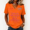 Women's Fashion Casual Letter Print V-Neck Short Sleeve Pullover Top