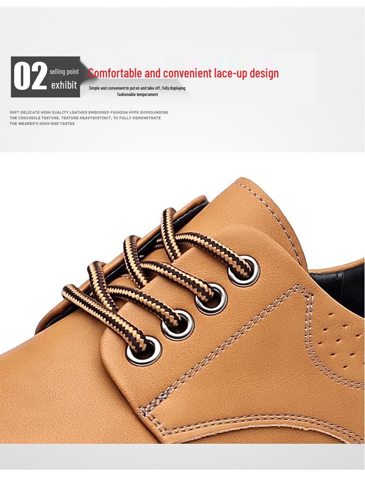 Men's Leather Thick-Soled Casual Derby Shoes for Spring/Autumn - Formal Black Low-Top Martin Boots