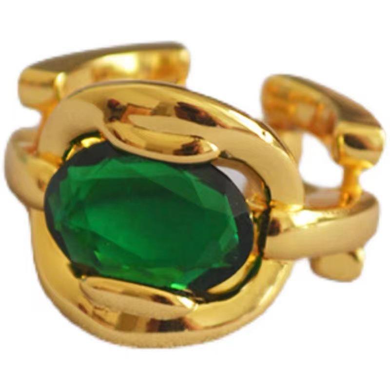 Vintage Emerald Bamboo Joint Statement Ring