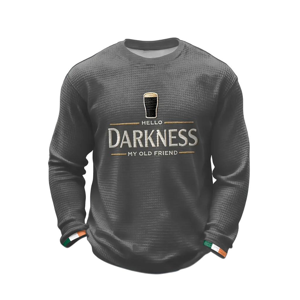 Men Crewneck Long Sleeve Text Front Pullover Casual Knit Top Lightweight Holiday Themed Sweatshirt