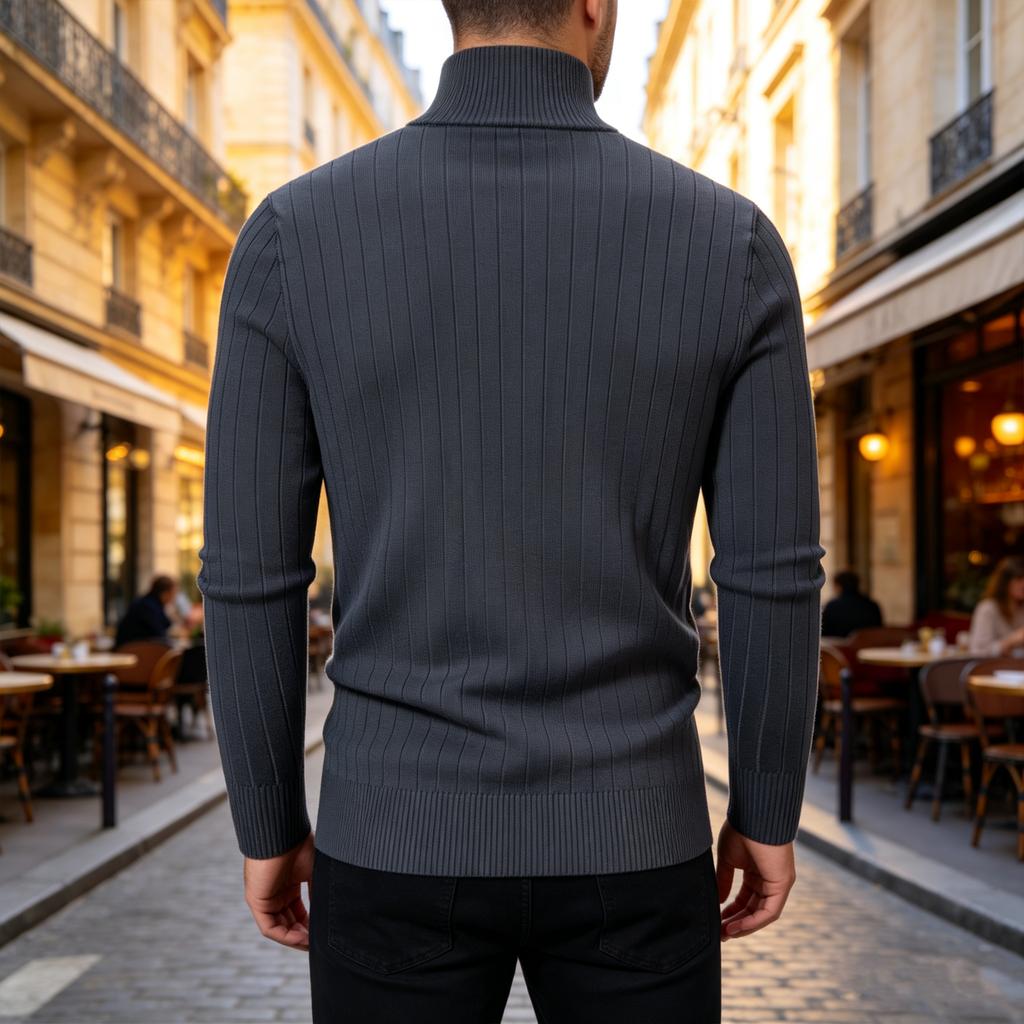 Men's Zip-Up Knit Cardigan Sweater with Mock Neck, Slim Fit Long Sleeve Cable Stripe Business Casual Top