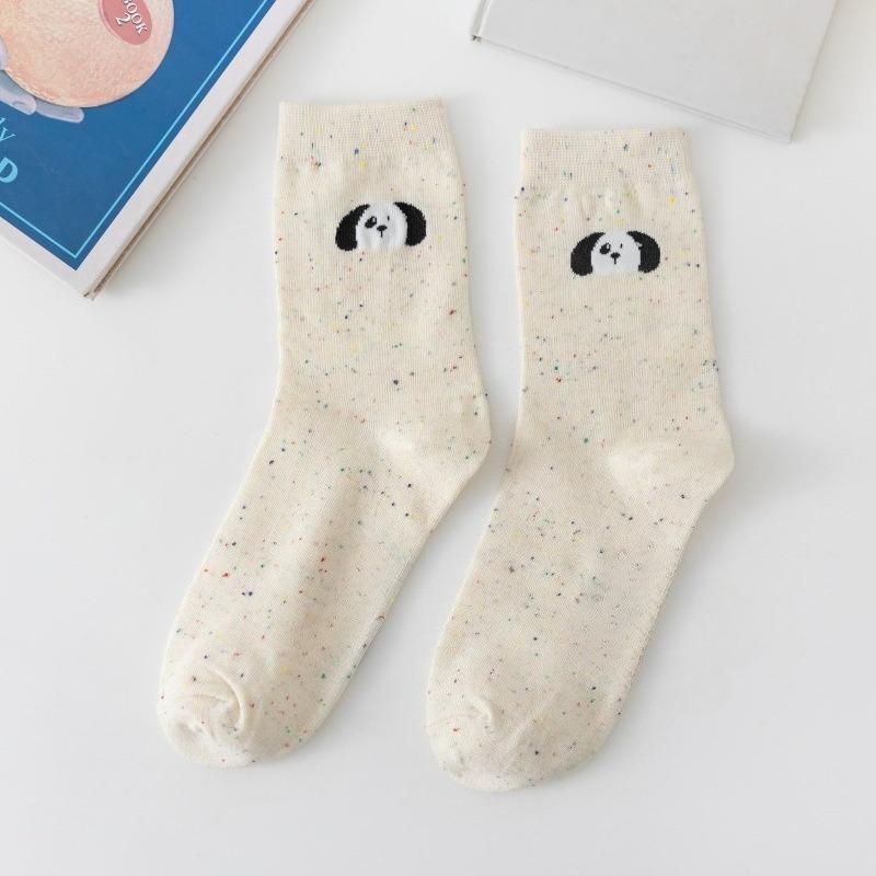 5 Paar Damen Baumwolle Mid-Calf Socken Cartoon Niedlich Preppy Stil Schweißabsorbierend Sommersocken für Damen