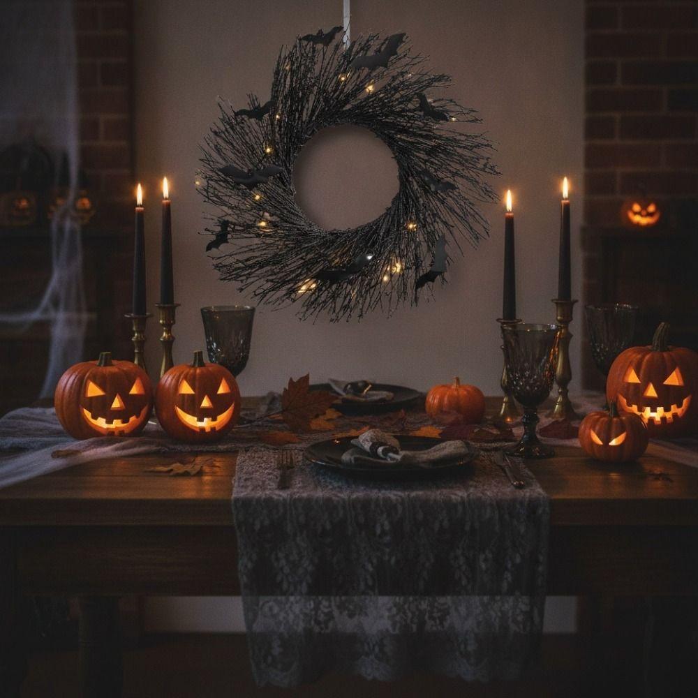 Glowing Halloween Branch Wreath Dark Style Spooky Halloween Wreath  Window