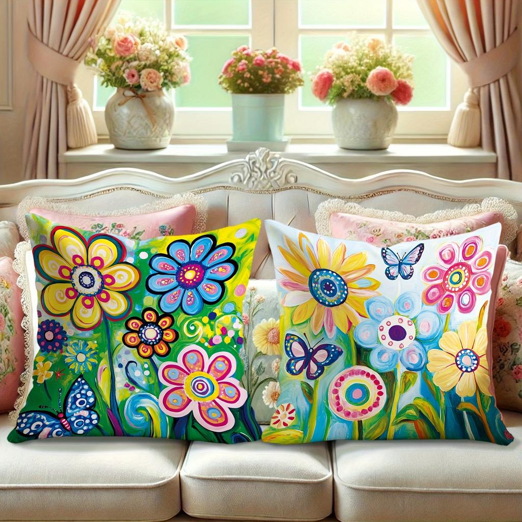 Flower And Butterfly Design Digital Printing Pillow Cover Short Plush Suitable Living Rooms Bedrooms Sofas Throw Cushion Cover
