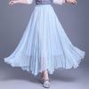 Elegant Glossy Pleated Elastic Waist Midi Skirt