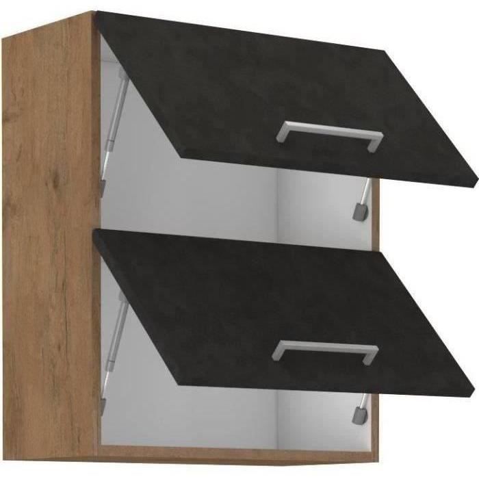 Meuble haut ROCK - Mélaminé décor chene lancelot et gris matera - 1 porte - L60 x H72 cm