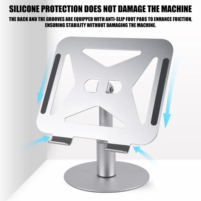 Portable Foldable Tablets Holder Aluminum Alloy with Height Adjustment and Full Rotations for Easy Travel Storage and Stability