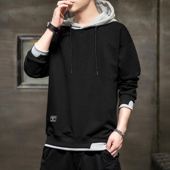 Men Autumn Hoodie Loose Hooded Contrasting Colors Hip Hop Casual Keep Warm Drawstring Korean Style Pullover Spring Hoodie Male Clothes