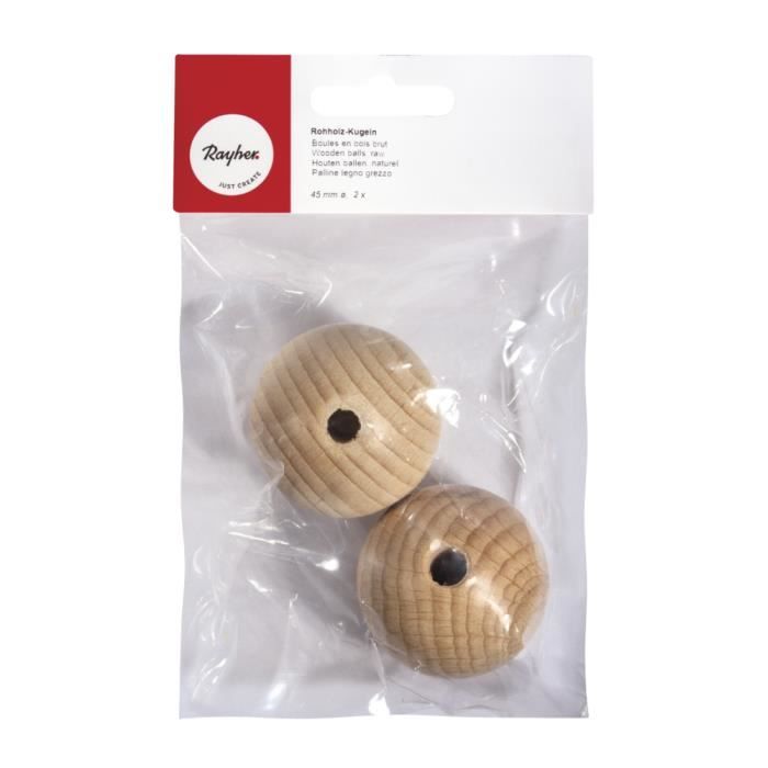 Boules en bois - sct.-LS - 45mm - Forage 8mm - 2 pièces - Beige
