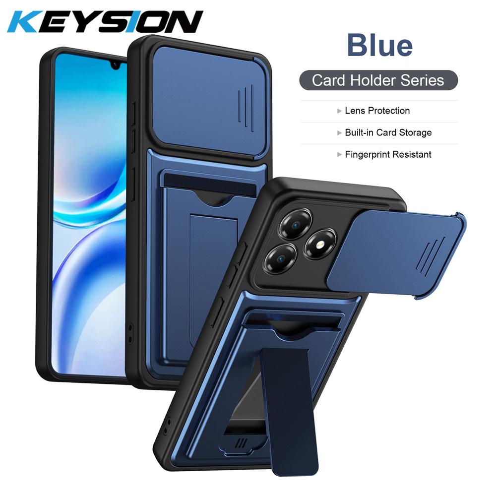 KEYSION Card Slot Holder Bag Phone Case for ZTE Blade A36 Slide Camera Protection Kickstand Shockproof Back Cover for Blade A36