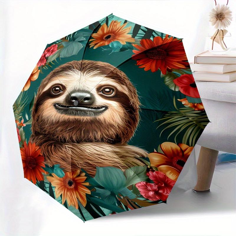 Sloth Floral Theme 8 Bone Hand Automatic Folding Umbrella, Compact and Portable Design, A Perfect Gift for Birthday, Christmas or Business U