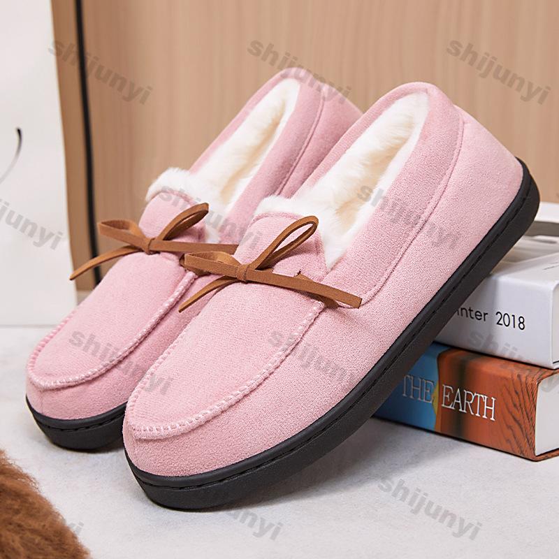 Women's Cotton Shoes 2025 Winter New Plush Thickened Warm Home Slippers Fashion Vintage Bow-knot Flat Outdoor Luxury Short Boots