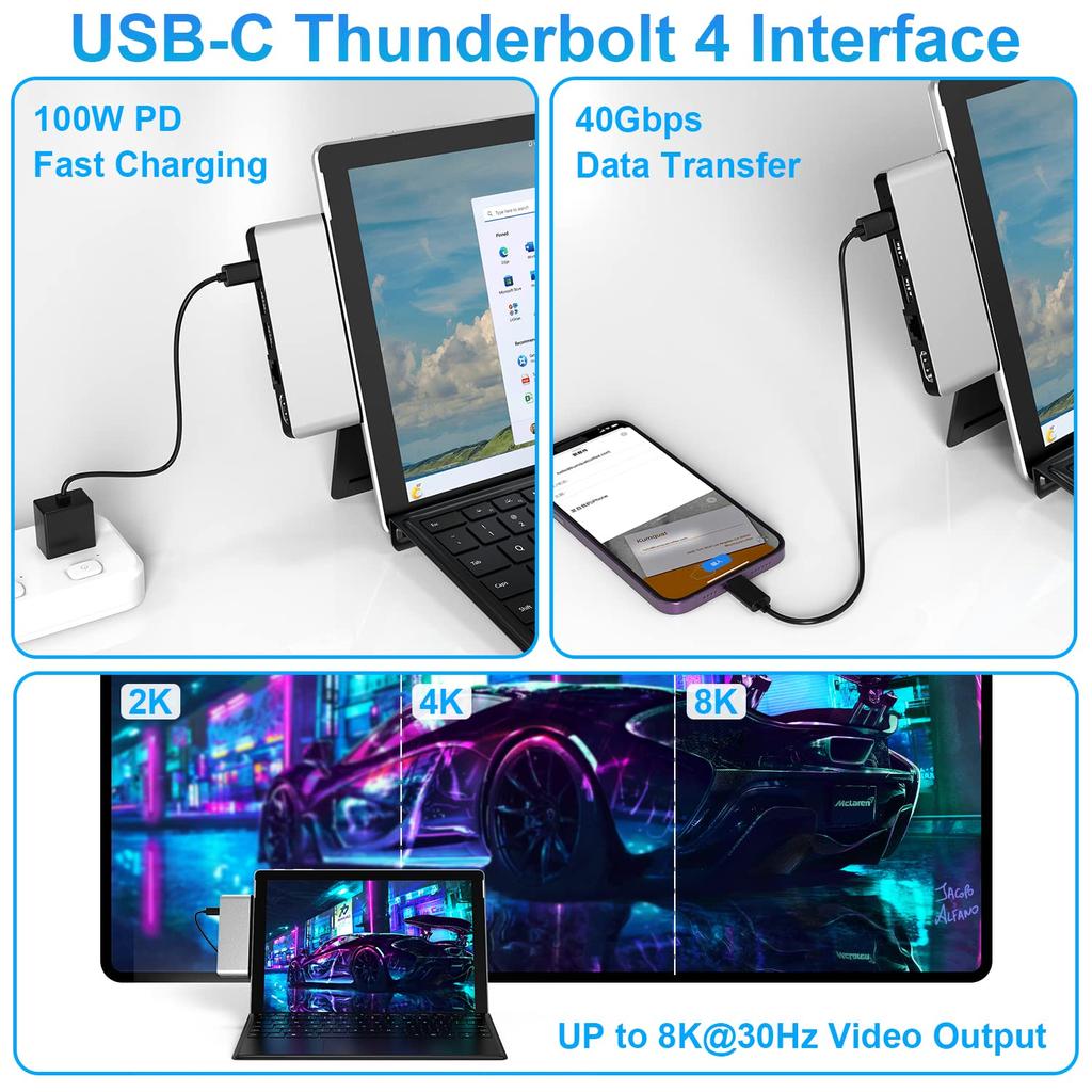 Surface Pro 9 Hub 4K HDMI Port USB C Thunderbolt 4 PD Charging 100M LAN USB Audio Port Card Reader Microsoft Surface Pro 9 Dedicated Dock + (Display +