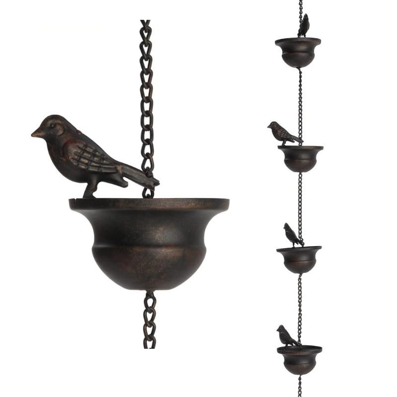 Metal Rain Chain Birds on Cup Rain Catcher Fit for Gutter Home Garden Park Roof Decoration Metal Drainage Downspout Tool