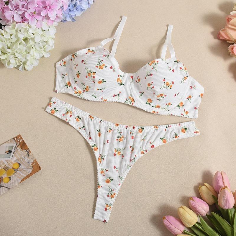 

Перспективное Сексуальное Соблазнение Цветочный Принт Трехточечное Сексуальное Нижнее Белье Женское XL белый