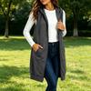 Women's Hooded Sleeveless Long Vest with Pockets - Color Loose Fit Casual Jacket