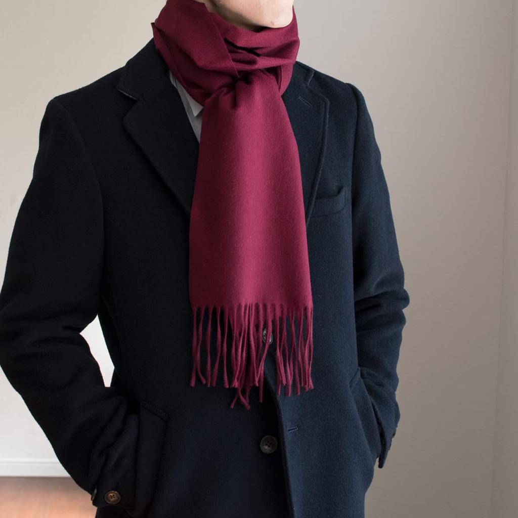 TAVARAT Cashmere Made In from Blanket Town Cashmere Men's Scarf, 100% Cashmere, Japan, Brushed, (Wine Red)