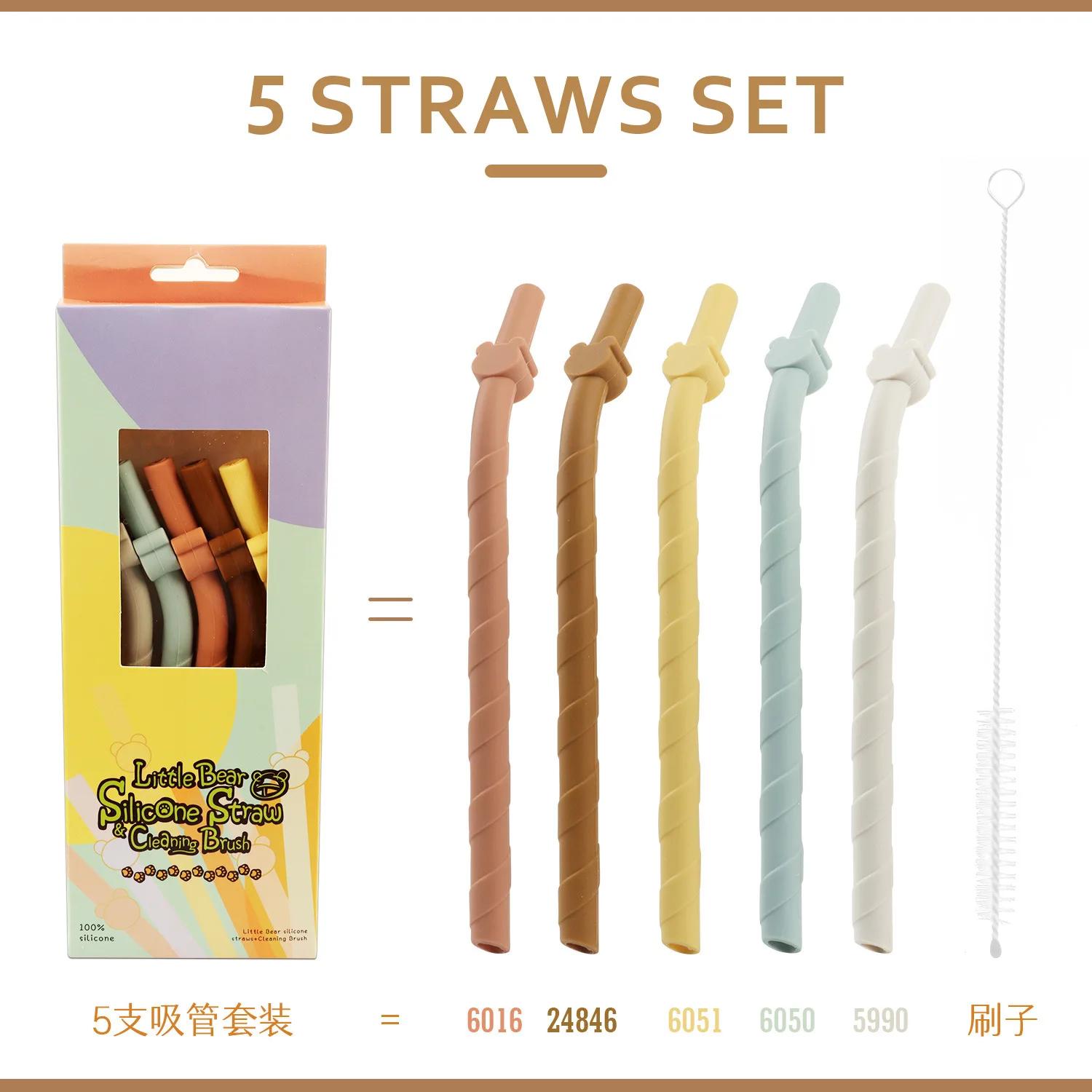 

5/10Pcs Reusable Silicone Straws with Cleaning Brush set Extra Long Flexible Straws Baby Feeding Straw Kitchen Bar Accessories