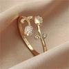 Cute Female White Zircon Stone Gold Color Flower Wedding Rings Promise Open Adjustable Engagement  For Women