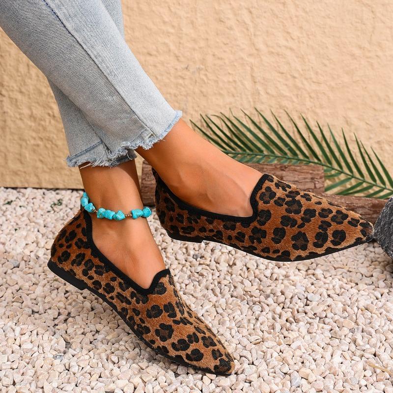 

Leopard Print Shallow Flats Pointer Toe Spring/autumn 2025 High Quality Ladies Shoes Slip-on Novelty Flats Sapatos Planos 43 коричневый