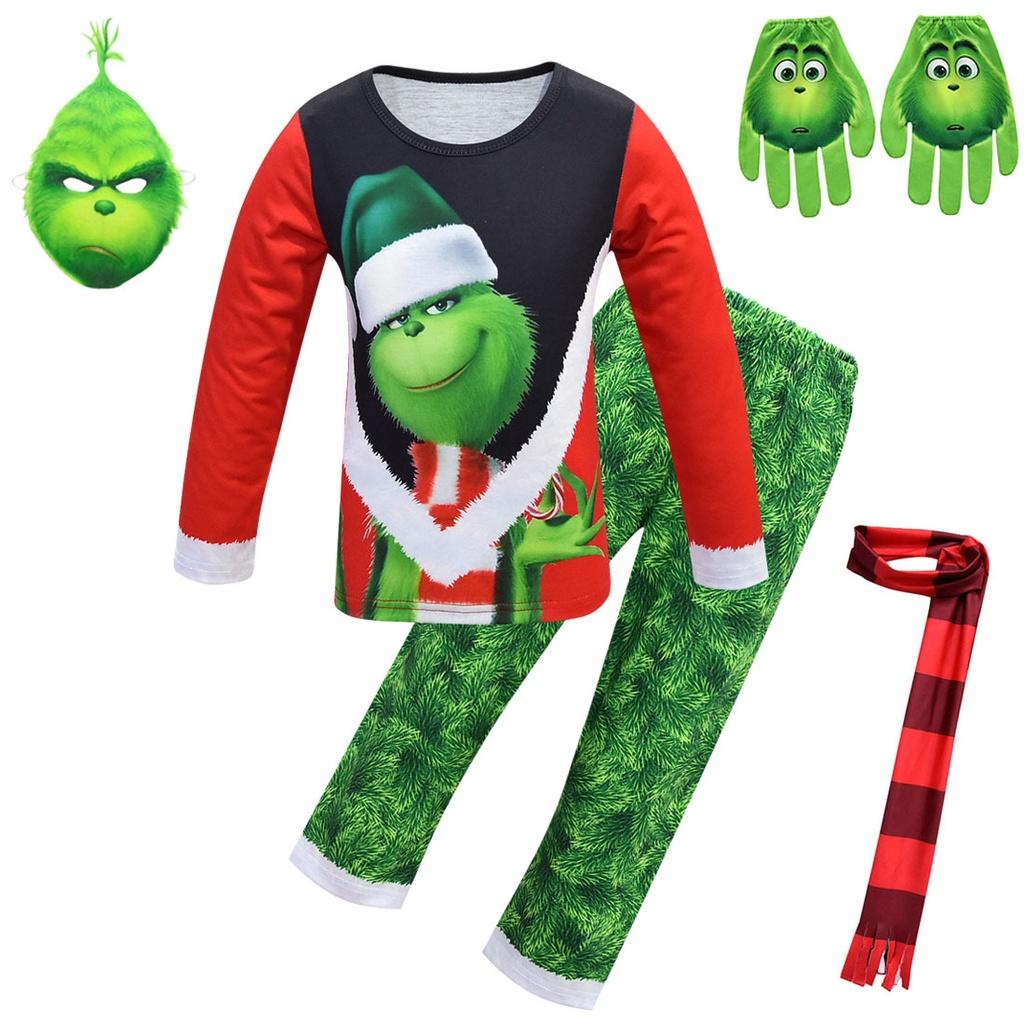 Festive Christmas Green Monster The Grinch Cosplay Pajamas Costume For Kids