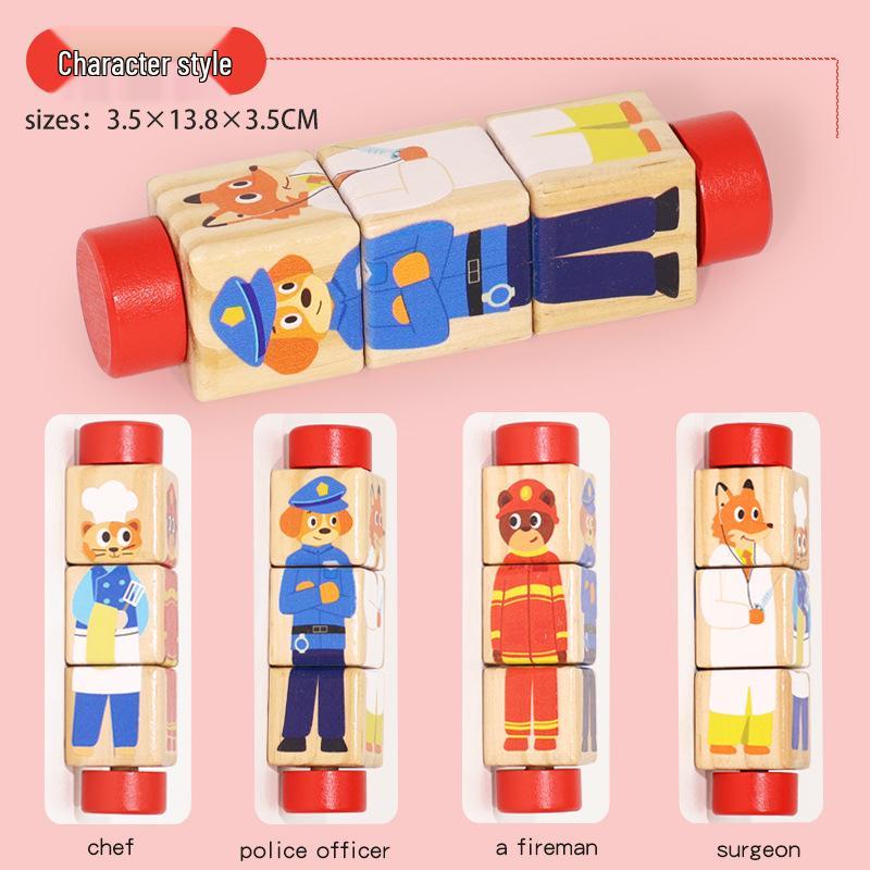 

Деревянные 3D мультяшные блоки-пазлы с животными и фруктами для малышей – вращающаяся обучающая доска