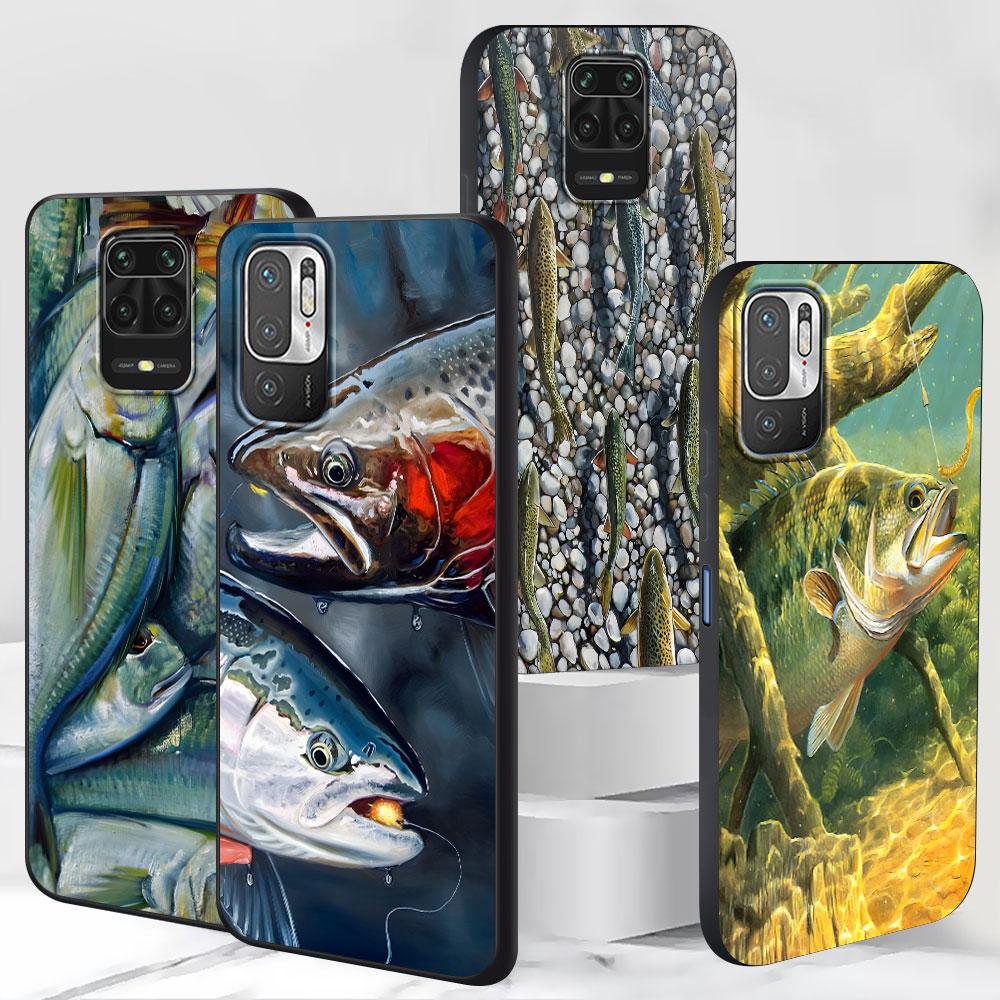 Trout Fish Fishing Case for Xiaomi Redmi 10A 10C 9C 12C 9A 9i 10 12 9 Prime 9T K40 Pro Black Soft TPU Mobile Phone Bag Cover